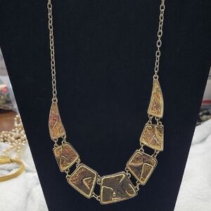 Elegant Gold and Brown Geometric Necklace